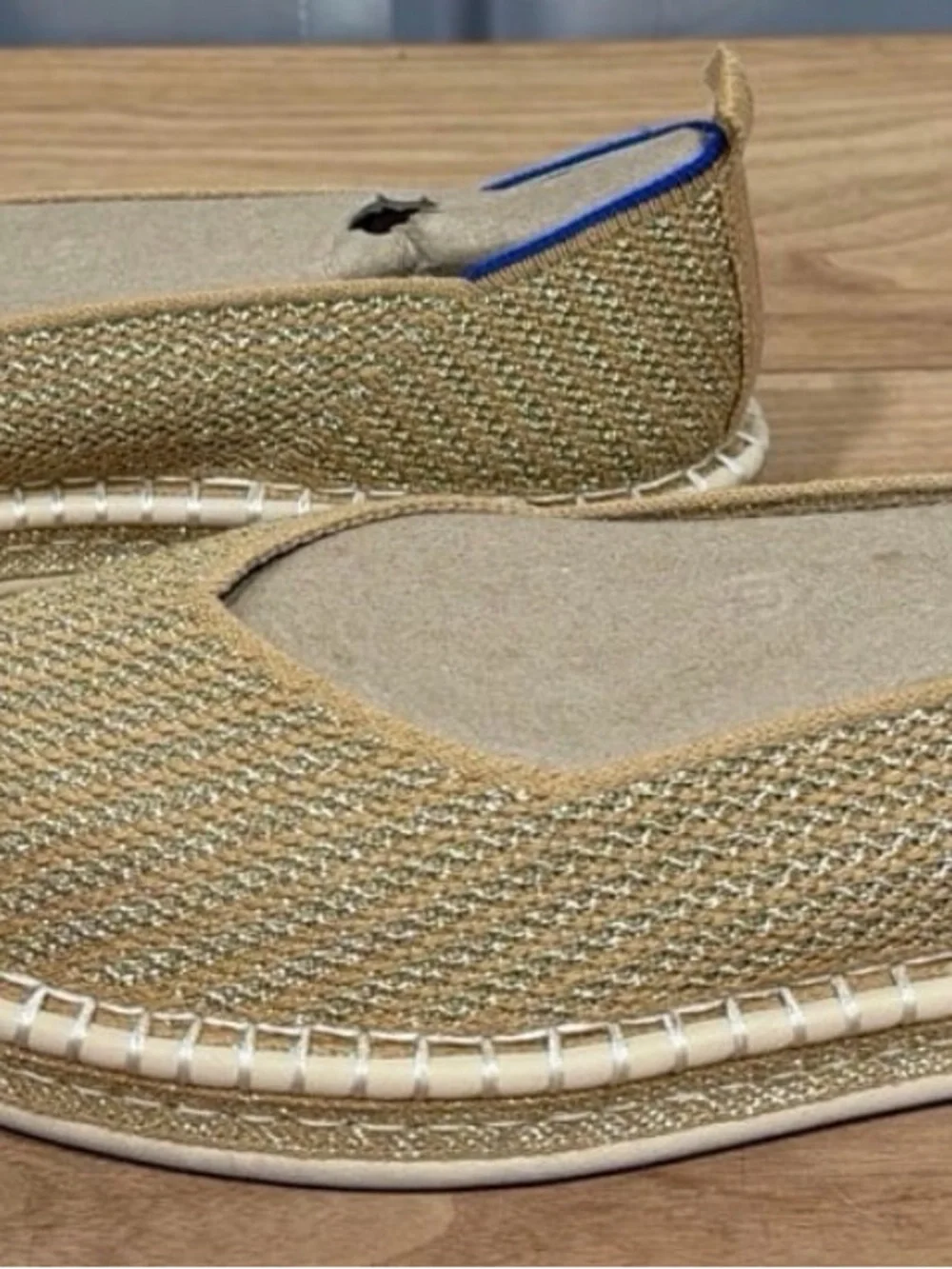 Rothy's Gold Stripe Espadrille Slip-On Flats